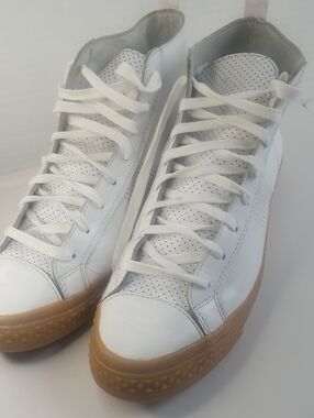 P.F. Flyers Women's and Men's White High-Top Lace-Up Sneakers with Gum Sole